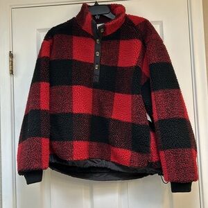 American Eagle Sherpa Fleece Women's Buffalo Plaid Pullover Jacket-Size S
